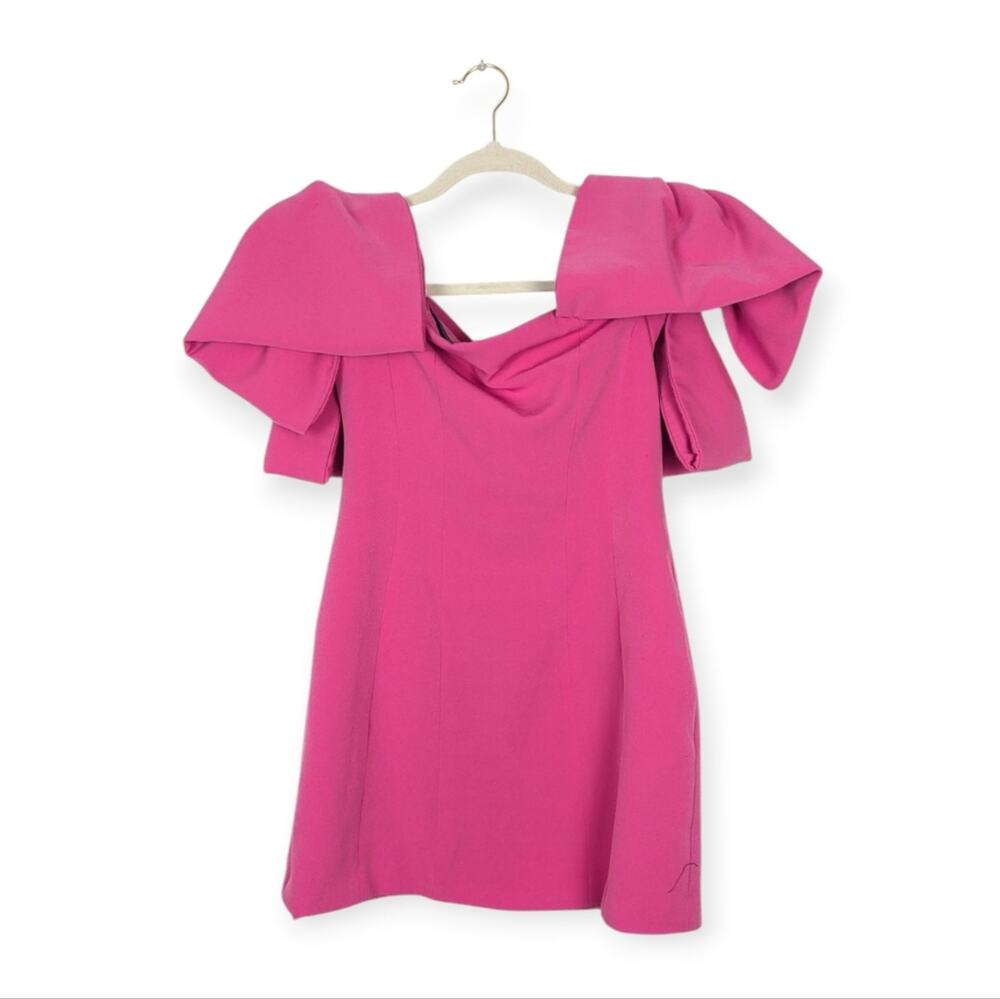Toccin x RTR Hot Pink Bow Sleeve Statement Mini Sheath Dress Size 4